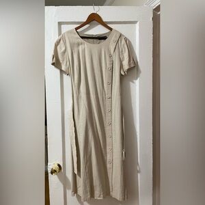 Karl Lagerfeld Belted Midi Dress Beige Button Detail — Size 16 NWT